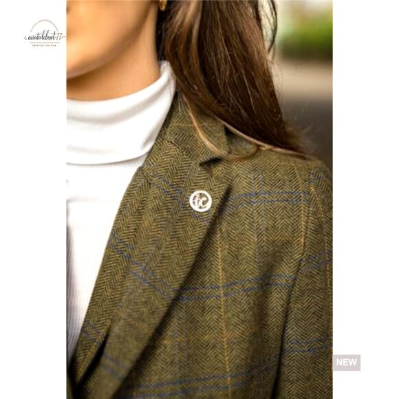 Wool Blend Blazer Tailored Fit Herringbone Checkered Jacket Formal Casual - Picture 4 of 7